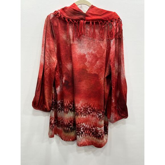 One World Womens Red Tie Dye Long Sleeve Tunic Top With Matching Scarf Size 2X - Picture 3 of 16